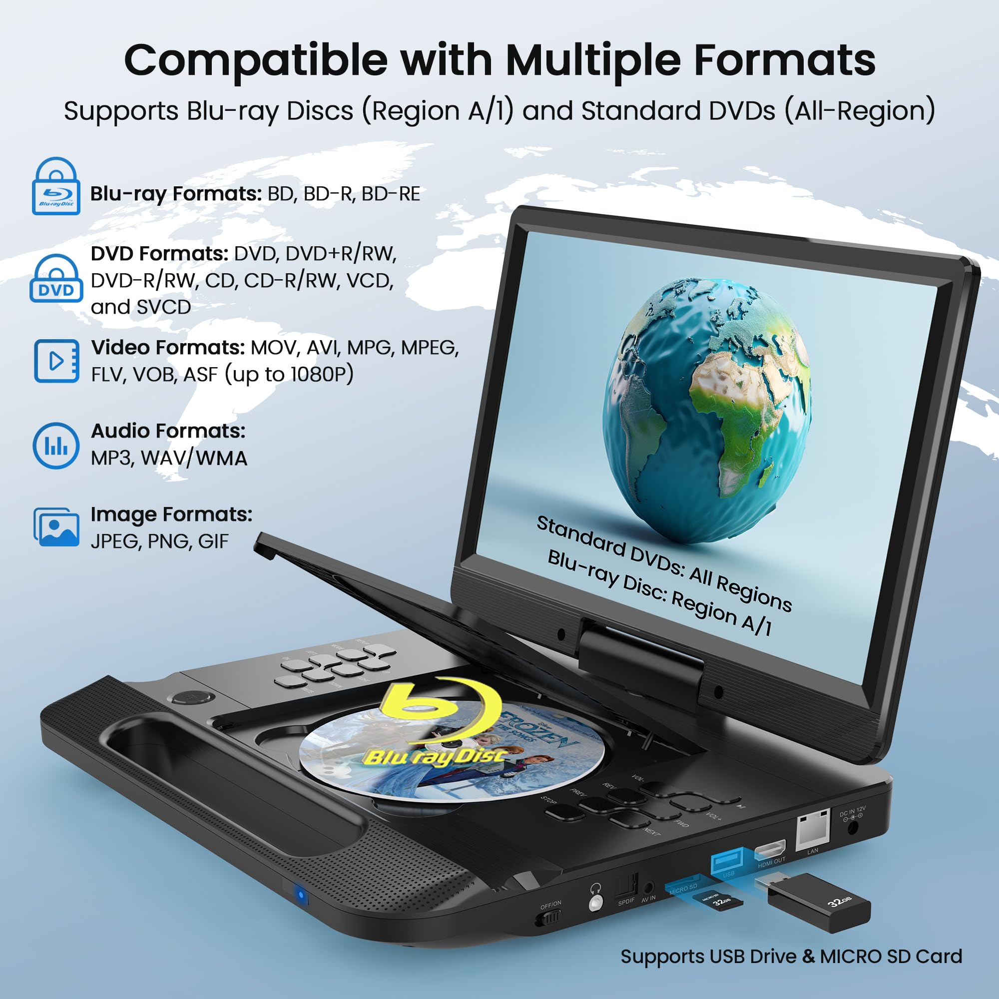 FANGOR ポータブルブルーレイDVDプレーヤー F-BR114 Amazon.com: FANGOR 13.3” Portable Blu-ray Player, 12” Full HD